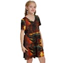 Dragon Art Fire Digital Fantasy Kids  Short Sleeve Tiered Mini Dress View3