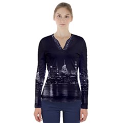 New York Skyline V-neck Long Sleeve Top by Bedest