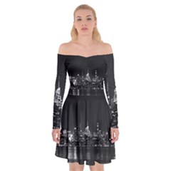 New York Skyline Off Shoulder Skater Dress by Bedest