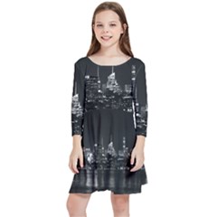 New York Skyline Kids  Quarter Sleeve Skater Dress by Bedest