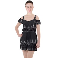 New York Skyline Ruffle Cut Out Chiffon Playsuit by Bedest