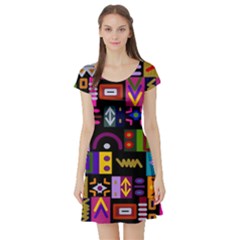 Abstract A Colorful Modern Illustration--- Short Sleeve Skater Dress by Bedest