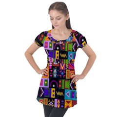 Abstract A Colorful Modern Illustration--- Puff Sleeve Tunic Top by Bedest