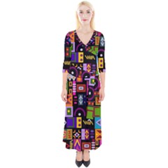 Abstract A Colorful Modern Illustration--- Quarter Sleeve Wrap Maxi Dress by Bedest