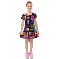 Abstract A Colorful Modern Illustration--- Kids  Short Sleeve Velvet Dress by Bedest