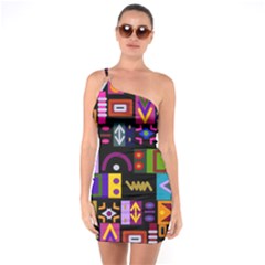 Abstract A Colorful Modern Illustration--- One Shoulder Ring Trim Bodycon Dress by Bedest