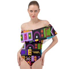 Abstract A Colorful Modern Illustration--- Off Shoulder Velour Bodysuit  by Bedest