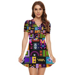 Abstract A Colorful Modern Illustration--- V-neck High Waist Chiffon Mini Dress by Bedest