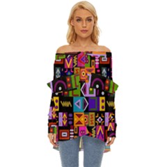 Abstract A Colorful Modern Illustration--- Off Shoulder Chiffon Pocket Shirt by Bedest