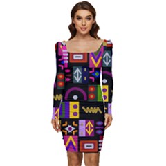 Abstract A Colorful Modern Illustration--- Women Long Sleeve Ruched Stretch Jersey Dress by Bedest