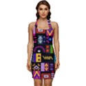 Abstract A Colorful Modern Illustration--- Sleeveless Wide Square Neckline Ruched Bodycon Dress View1