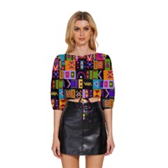 Abstract A Colorful Modern Illustration--- Mid Sleeve Drawstring Hem Top by Bedest