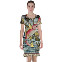 Fish Underwater Cubism Mosaic Short Sleeve Nightdress by Bedest