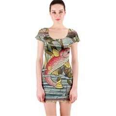 Fish Underwater Cubism Mosaic Short Sleeve Bodycon Dress by Bedest