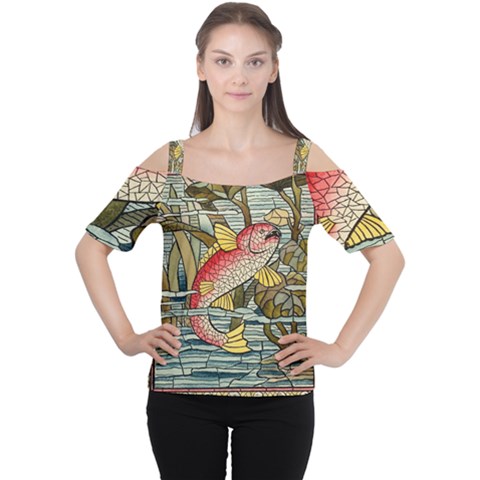 Fish Underwater Cubism Mosaic Cutout Shoulder T-shirt by Bedest