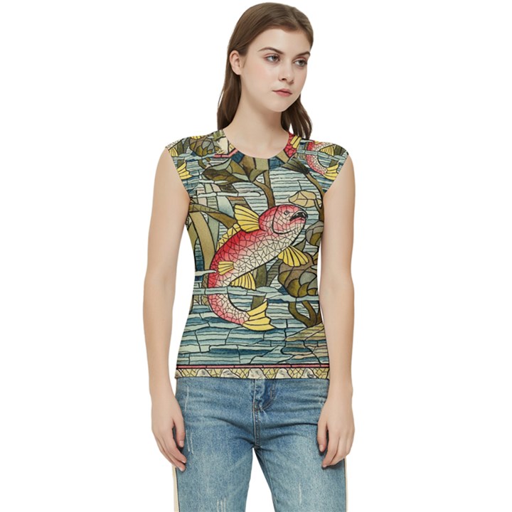 Fish underwater cubism mosaic Women s Raglan Cap Sleeve T-Shirt