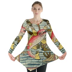 Fish Underwater Cubism Mosaic Long Sleeve Tunic  by Bedest