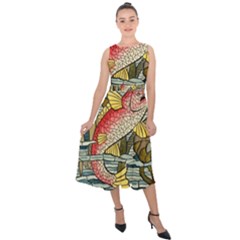 Fish Underwater Cubism Mosaic Midi Tie-back Chiffon Dress by Bedest