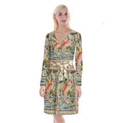 Fish Underwater Cubism Mosaic Long Sleeve Velvet Front Wrap Dress by Bedest