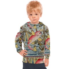 Fish Underwater Cubism Mosaic Kids  Hooded Pullover by Bedest