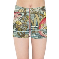 Fish Underwater Cubism Mosaic Kids  Sports Shorts by Bedest