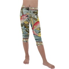 Fish Underwater Cubism Mosaic Kids  Lightweight Velour Capri Leggings  by Bedest