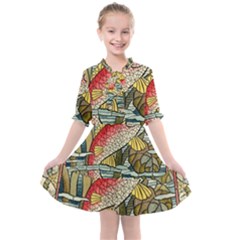 Fish Underwater Cubism Mosaic Kids  All Frills Chiffon Dress by Bedest