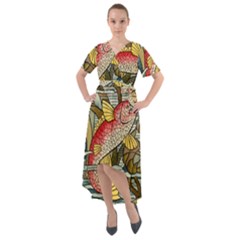 Fish Underwater Cubism Mosaic Front Wrap High Low Dress by Bedest