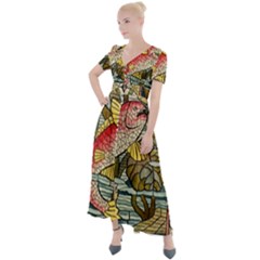 Fish Underwater Cubism Mosaic Button Up Short Sleeve Maxi Dress by Bedest