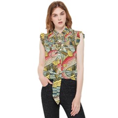 Fish Underwater Cubism Mosaic Frill Detail Shirt by Bedest