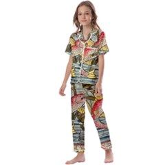 Fish Underwater Cubism Mosaic Kids  Satin Short Sleeve Pajamas Set by Bedest