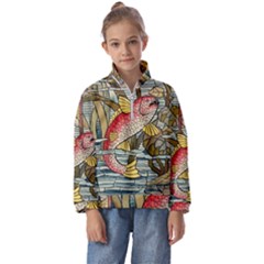 Fish Underwater Cubism Mosaic Kids  Half Zip Hoodie by Bedest