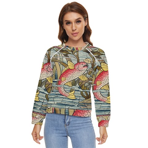 Fish Underwater Cubism Mosaic Women s Long Sleeve Raglan T-shirt by Bedest