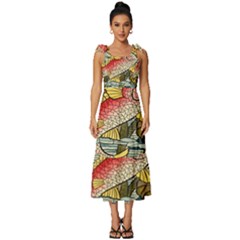 Fish Underwater Cubism Mosaic Tie-strap Tiered Midi Chiffon Dress by Bedest