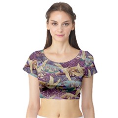 Textile-fabric-cloth-pattern Short Sleeve Crop Top by Bedest