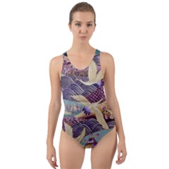 Textile-fabric-cloth-pattern Cut-out Back One Piece Swimsuit