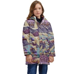 Textile-fabric-cloth-pattern Kids  Hooded Longline Puffer Jacket by Bedest