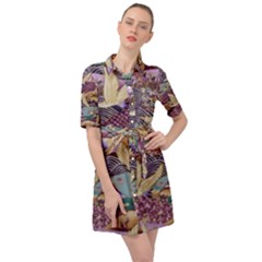 Textile-fabric-cloth-pattern Belted Shirt Dress by Bedest