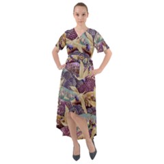 Textile-fabric-cloth-pattern Front Wrap High Low Dress by Bedest