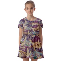 Textile-fabric-cloth-pattern Kids  Short Sleeve Pinafore Style Dress by Bedest