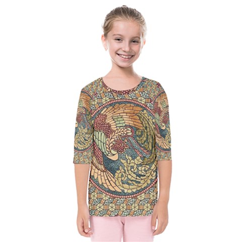 Wings-feathers-cubism-mosaic Kids  Quarter Sleeve Raglan T-shirt by Bedest