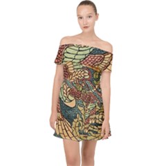 Wings-feathers-cubism-mosaic Off Shoulder Chiffon Dress by Bedest