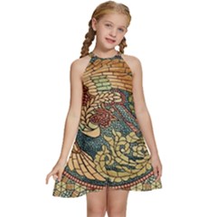 Wings-feathers-cubism-mosaic Kids  Halter Collar Waist Tie Chiffon Dress by Bedest