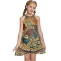 Wings-feathers-cubism-mosaic Kids  Halter Collar Waist Tie Chiffon Dress View1