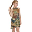 Wings-feathers-cubism-mosaic Kids  Halter Collar Waist Tie Chiffon Dress View3