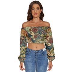 Wings-feathers-cubism-mosaic Long Sleeve Crinkled Weave Crop Top by Bedest