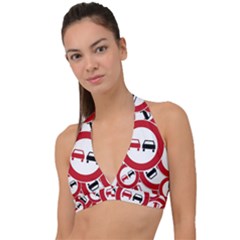 Overtaking-traffic-sign Halter Plunge Bikini Top by Bedest