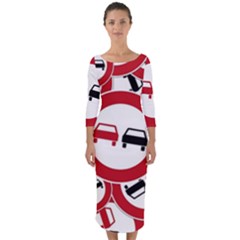 Overtaking-traffic-sign Quarter Sleeve Midi Bodycon Dress by Bedest