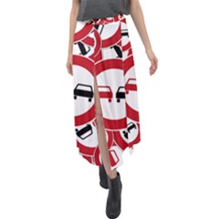 Overtaking-traffic-sign Velour Split Maxi Skirt by Bedest