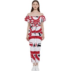 Overtaking-traffic-sign Bardot Ruffle Jumpsuit by Bedest